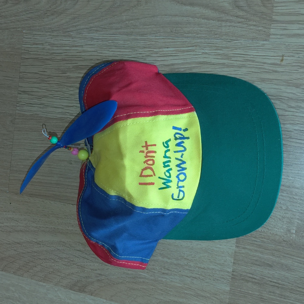Vtg I Don't Want to Grow Up!Multicolor Gag Gift Snapback Whirly Hat New